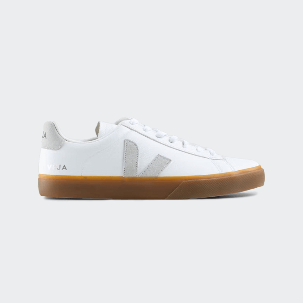 White Veja Campo - sustainable sneakers with gum sole.