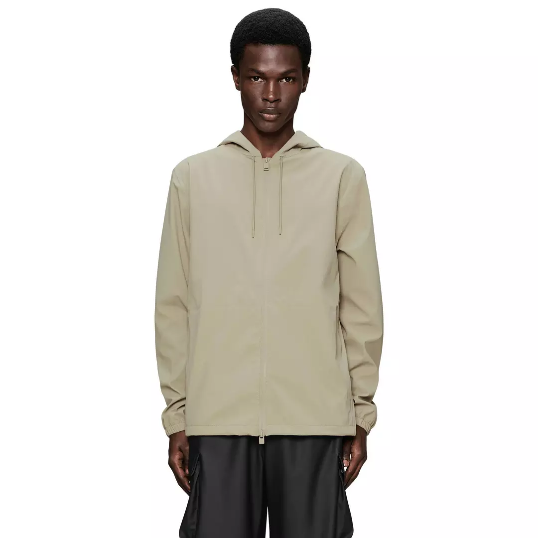 beige hardshell weather repellent hooded jacket from RAINS